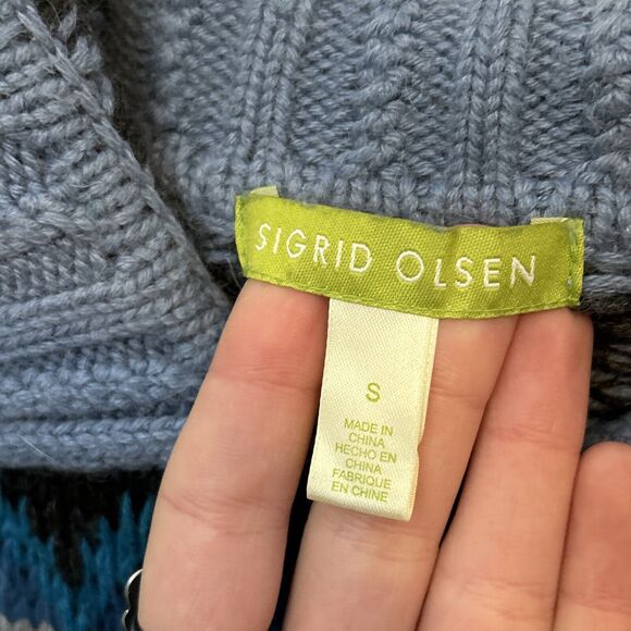 Sigrid Olsen Silk Rabbit Hair Fair Isle Knit Button Up Cardigan Jumper Small - Picture 5 of 8